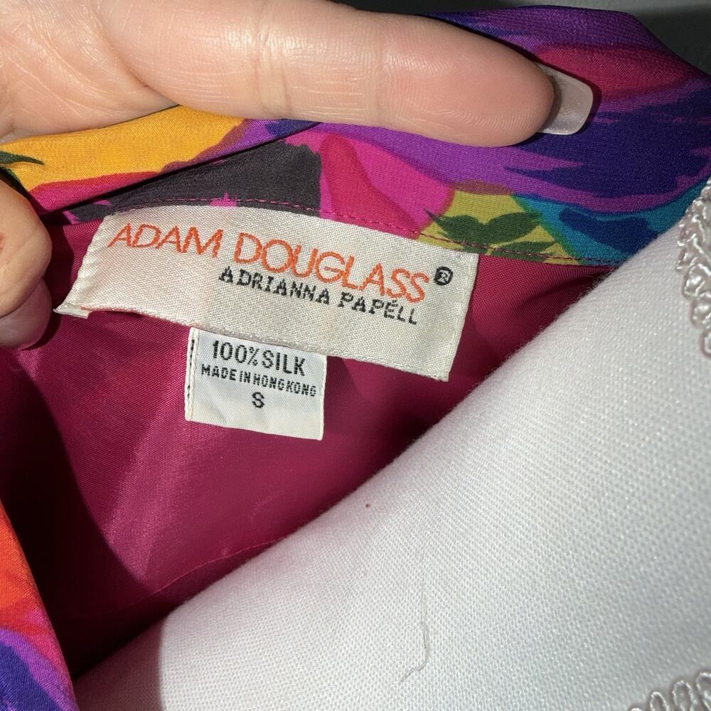 Vintage Adam Douglas 100% Silk Women’s Jacket Blazer Retro Tropical Size S - Picture 5 of 9